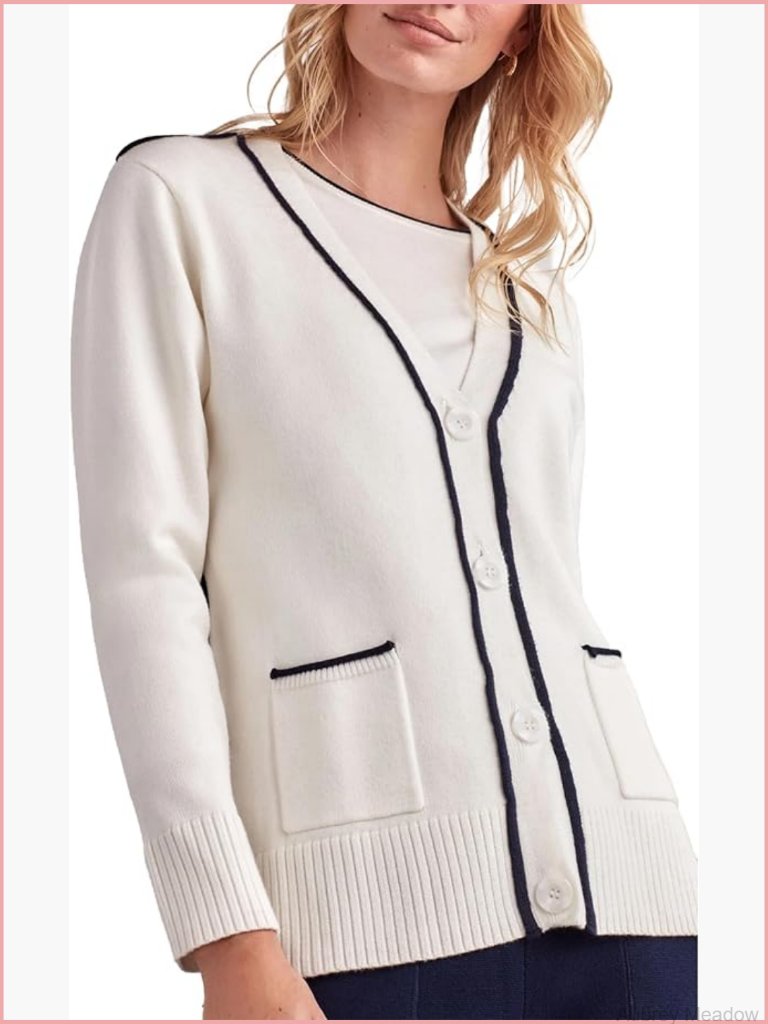 Women's V-Neck Cardigan Sweater With 4 Buttons, Long Sleeve